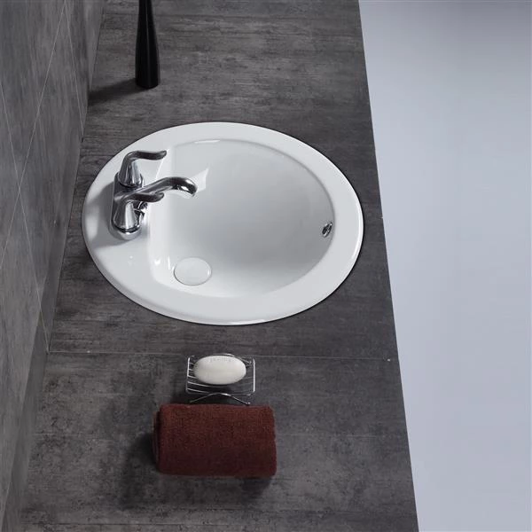 A&E Bath & Shower Ingrid Drop-in Ceramic Basin Sink, Glossy White 6 A&E Bath & Shower Ingrid Drop-in Ceramic Basin Sink, Glossy White - Image 4