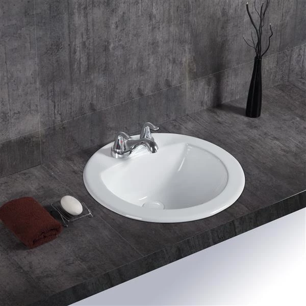 A&E Bath & Shower Ingrid Drop-in Ceramic Basin Sink, Glossy White 5 A&E Bath & Shower Ingrid Drop-in Ceramic Basin Sink, Glossy White - Image 3