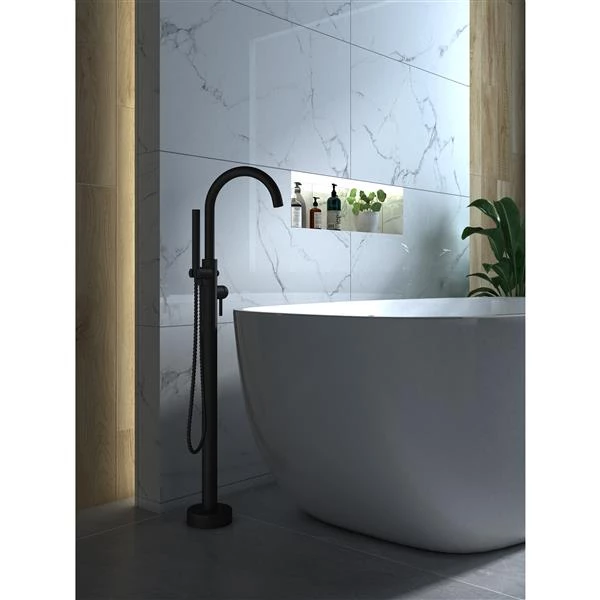 A&E Bath & Shower Milan Freestanding Faucet - Round Spout - Black 4 A&E Bath & Shower Milan Freestanding Faucet - Round Spout - Black - Image 2