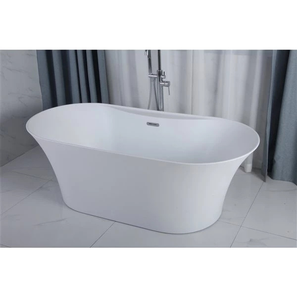 A&E Bath & Shower Cecile Oval Acrylic Center Drain Bathtub - 31-in x 67-in - White High-Gloss Acrylic 4 A&E Bath & Shower Cecile Oval Acrylic Center Drain Bathtub - 31-in x 67-in - White High-Gloss Acrylic - Image 2